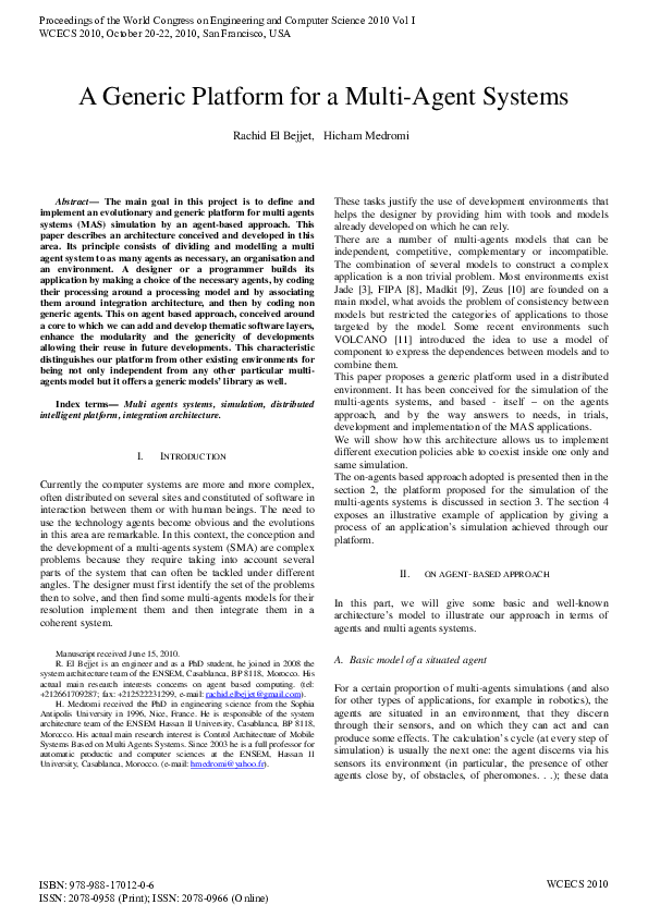 (PDF) A Generic Platform for a Multi-Agent Systems