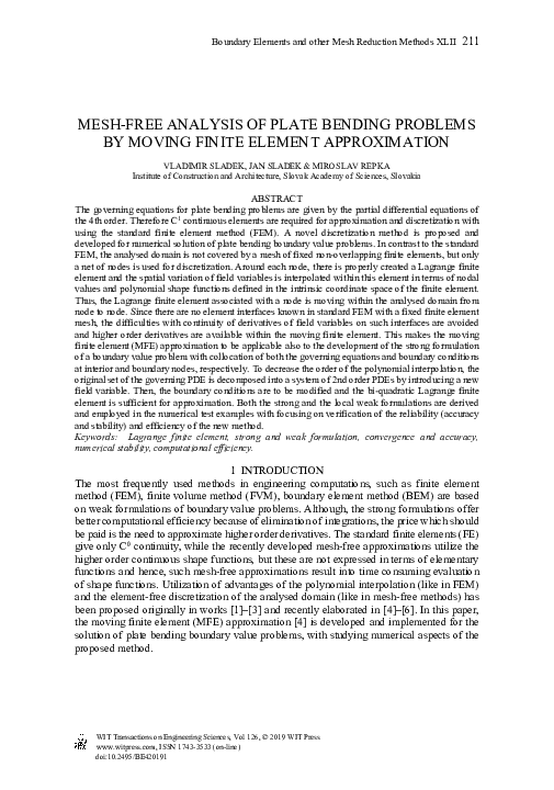 (PDF) Mesh-Free Analysis of Plate Bending Problems by Moving Finite ...