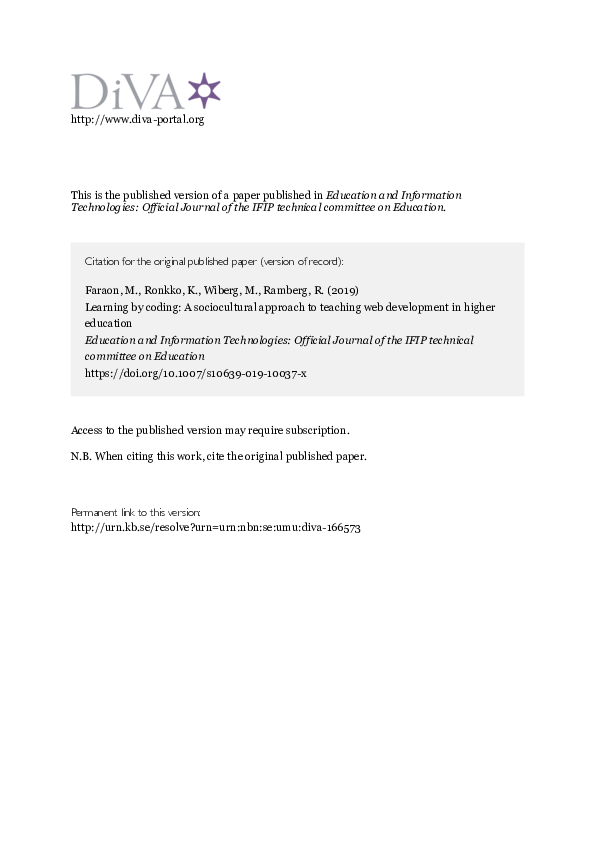 (PDF) Learning by coding: A sociocultural approach to teaching web ...
