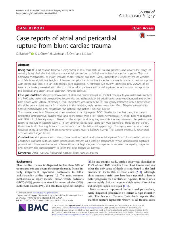 (PDF) Case reports of atrial and pericardial rupture from blunt cardiac ...