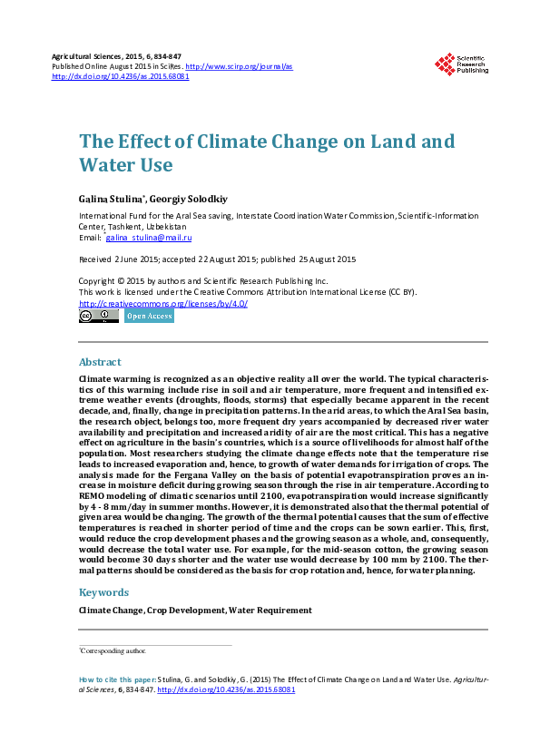 (PDF) The Effect of Climate Change on Land and Water Use