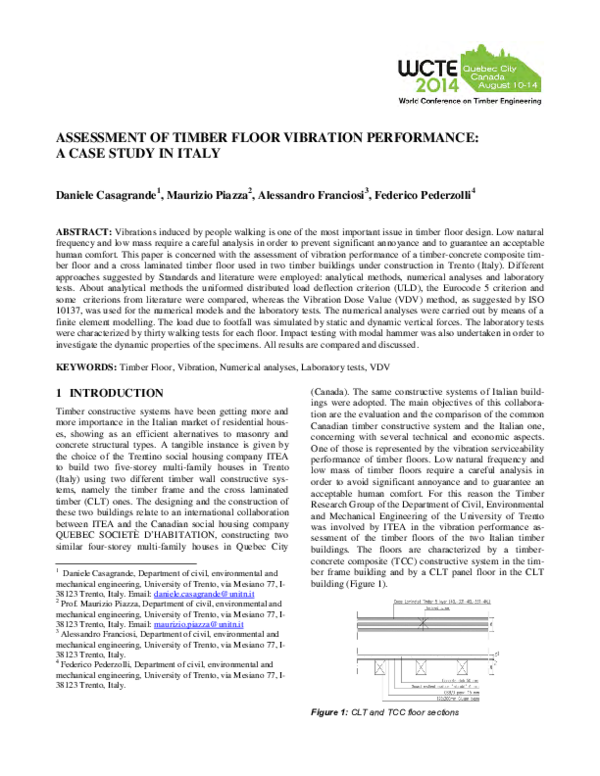 (PDF) Assessment of Timber Floor Vibration Performance : A Case Study ...