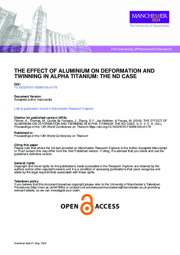 (PDF) The Effect of Aluminium on Deformation and Twinning