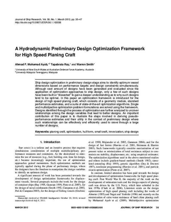 (PDF) A Hydrodynamic Preliminary Design Optimization Framework for High ...