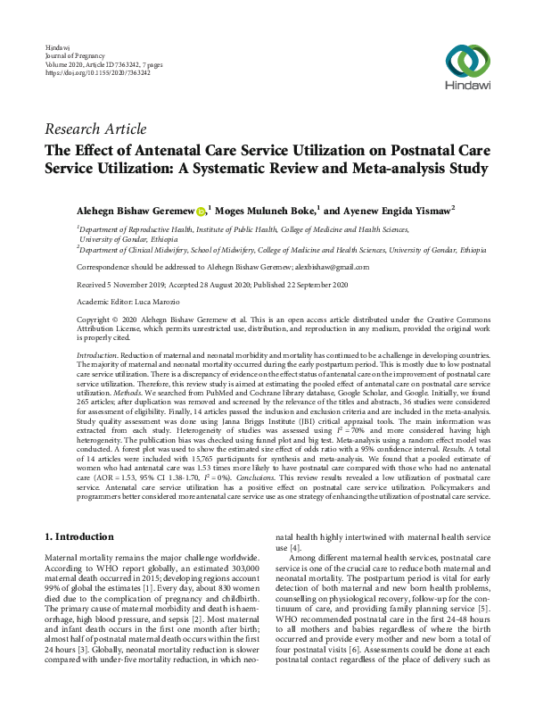 (PDF) The Effect of Antenatal Care Service Utilization on Postnatal ...