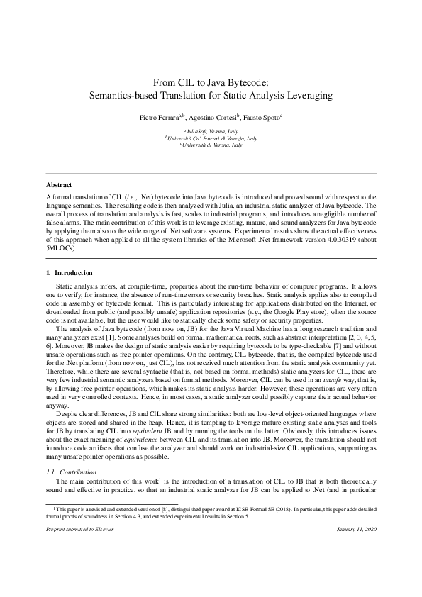 (PDF) From CIL to Java bytecode: Semantics-based translation for static ...