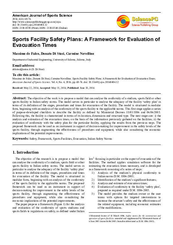 (PDF) Sports Facility Safety Plans A Framework for Evaluation of Evacuation Times Massimo de