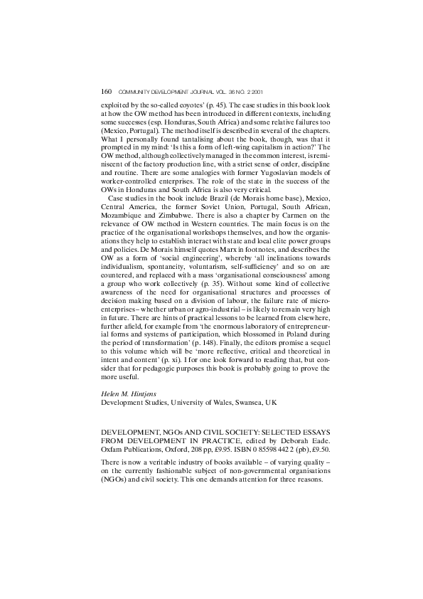 (PDF) Development, NGOs, and civil society : selected essays from ...