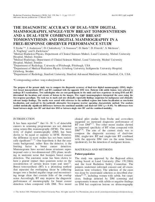 (PDF) The diagnostic accuracy of dual-view digital mammography, single ...
