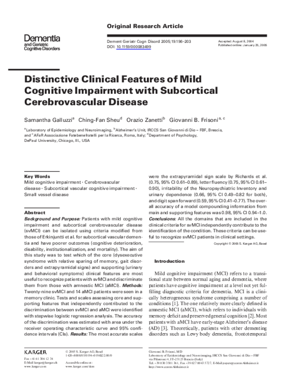 (PDF) Distinctive Clinical Features of Mild Cognitive Impairment with ...