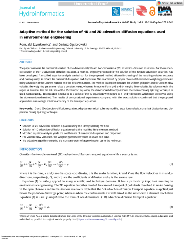 (PDF) Adaptive method for the solution of 1D and 2D advection–diffusion ...