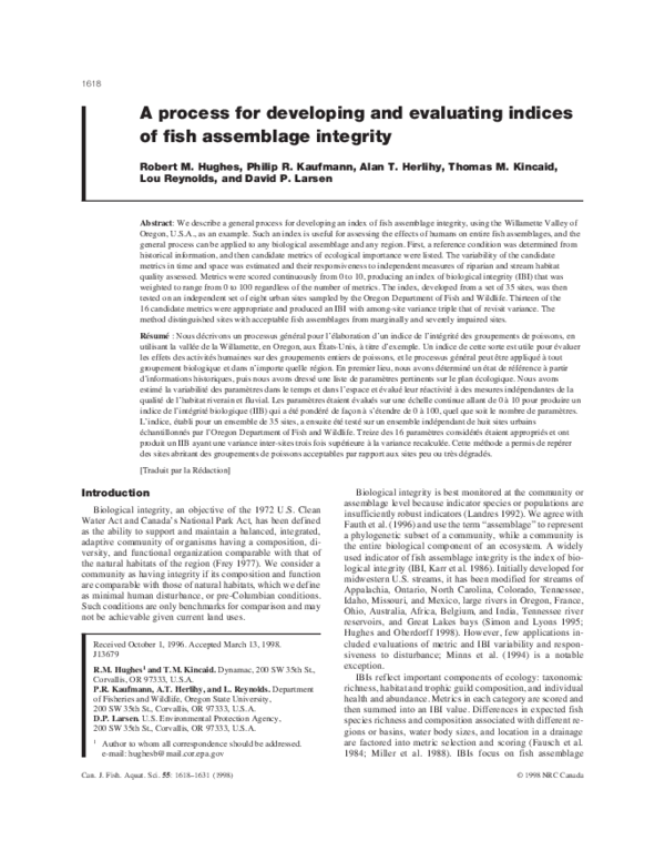 (PDF) A Process for Developing and Evaluating Indices of Fish ...