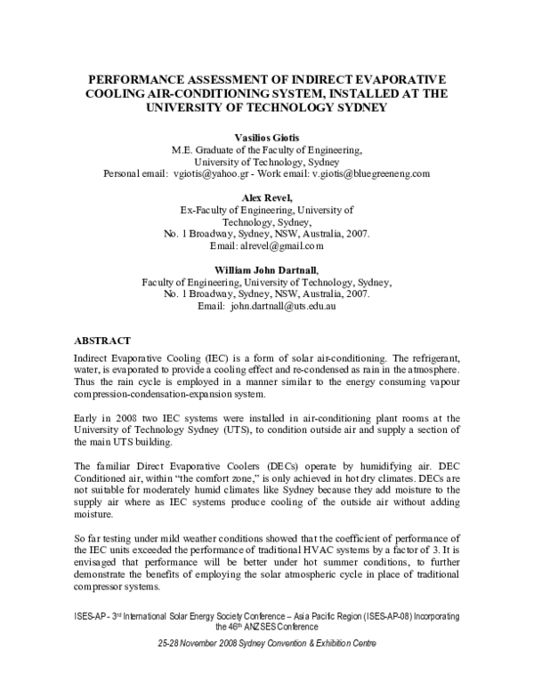 (PDF) Performance Assessment of Indirect Evaporative Cooling Air ...