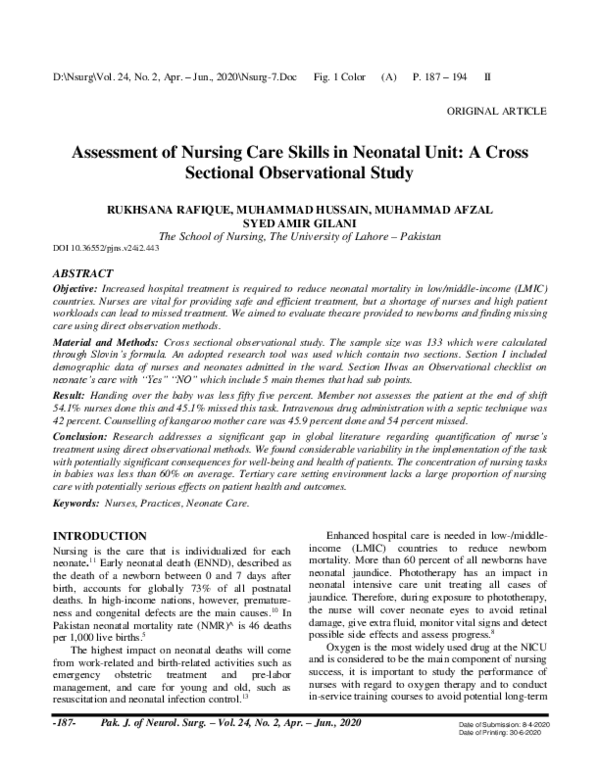 (PDF) Assessment of Nursing Care Skills in Neonatal Unit: A Cross ...