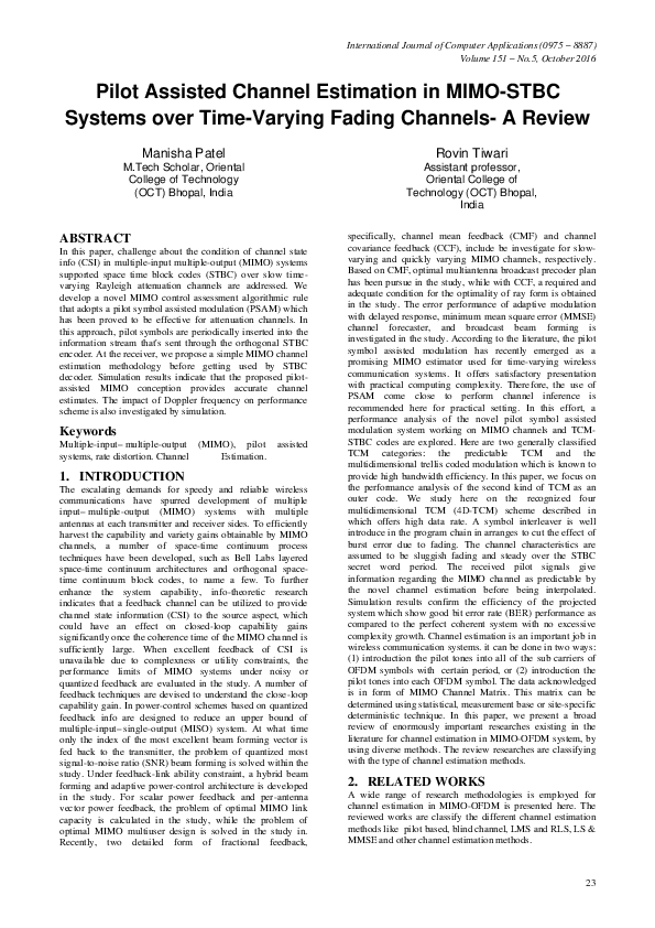 (PDF) Pilot Assisted Channel Estimation in MIMO-STBC Systems over Time ...