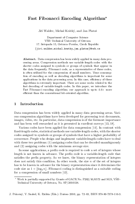 (PDF) Fast Fibonacci Encoding Algorithm