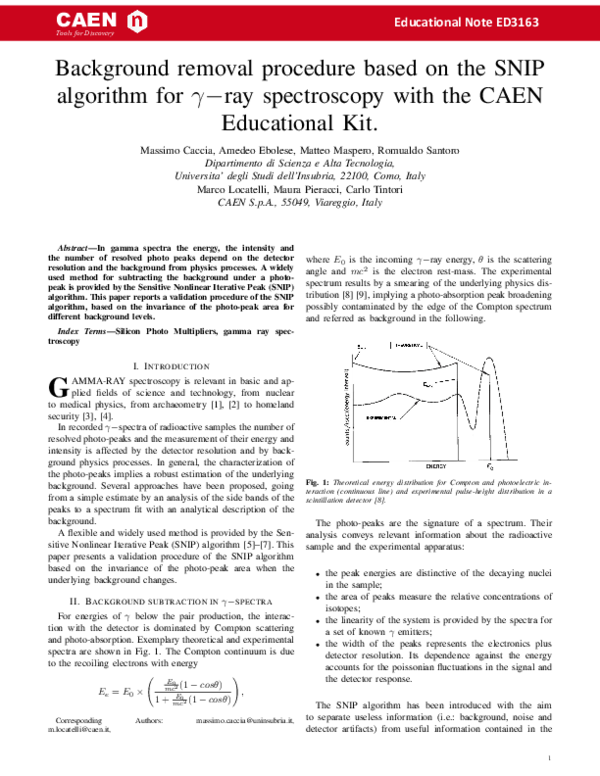(PDF) Background removal procedure based on the SNIP algorithm for γ− ...