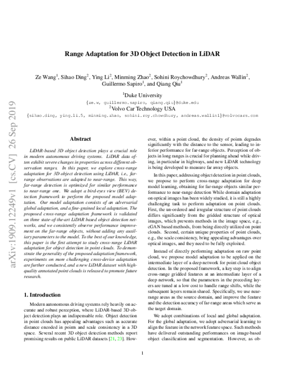 (PDF) Range Adaptation for 3D Object Detection in LiDAR
