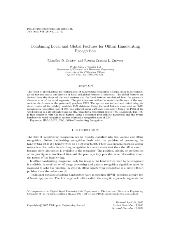 (PDF) Combining Local and Global Features for Offline Handwriting ...