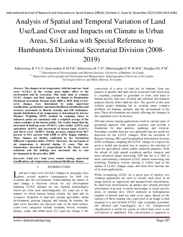 (PDF) Analysis of Spatial and Temporal Variation of Land Use/Land Cover ...