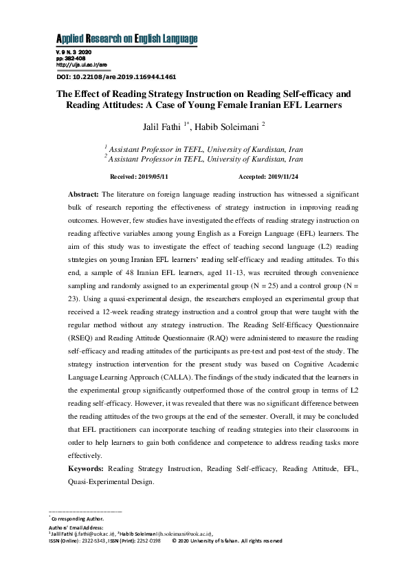 (PDF) The Effect of Reading Strategy Instruction on Reading Self ...