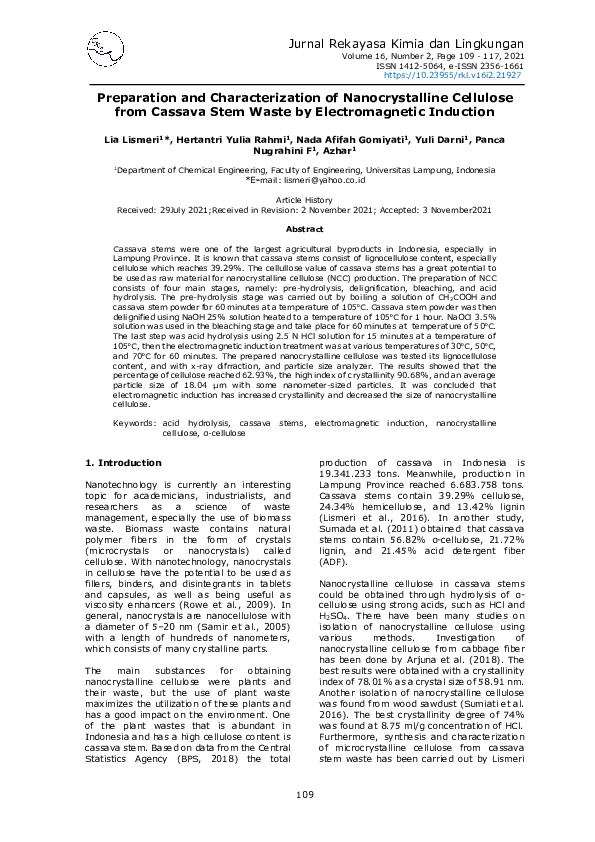 (PDF) Preparation and Characterization of Nanocrystalline Cellulose ...