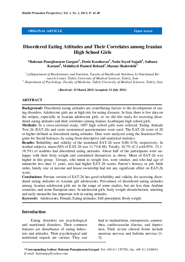 (PDF) Disordered Eating Attitudes and Their Correlates among Iranian ...