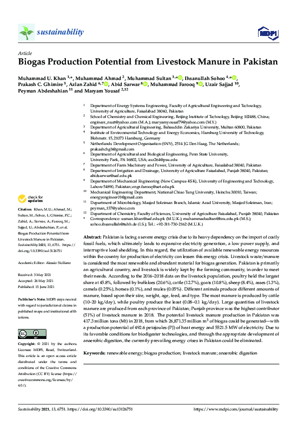 (PDF) Biogas Production Potential from Livestock Manure in Pakistan