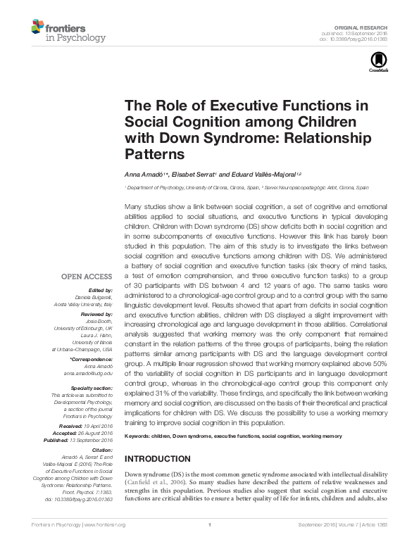 (PDF) The Role of Executive Functions in Social Cognition among ...