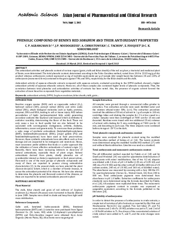 (PDF) Phenolic Compound of Benin’s Red and Their Antioxidant