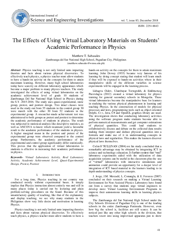 (PDF) The Effects of Using Virtual Laboratory Materials on Students ...