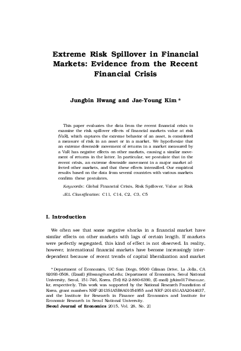(PDF) Extreme Risk Spillover in Financial Markets: Evidence from the ...