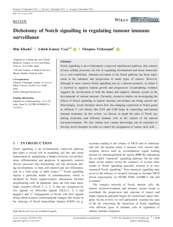 (PDF) Dichotomy of Notch signalling in regulating tumor immune surveillance