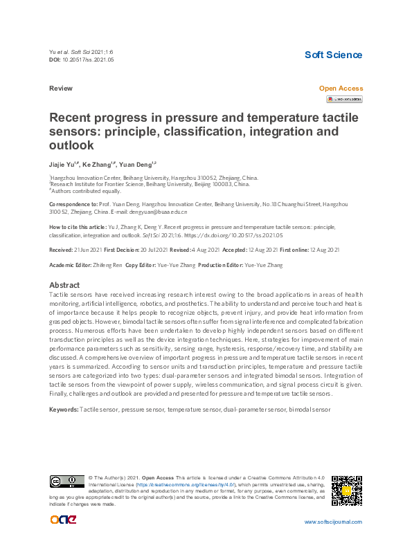 (PDF) Recent progress in pressure and temperature tactile sensors ...