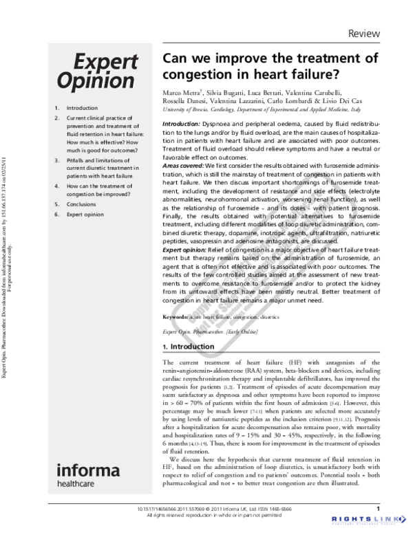 (PDF) Can we improve the treatment of congestion in heart failure?
