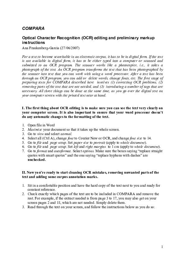 (PDF) COMPARA - Optical Character Recognition (OCR) editing and ...