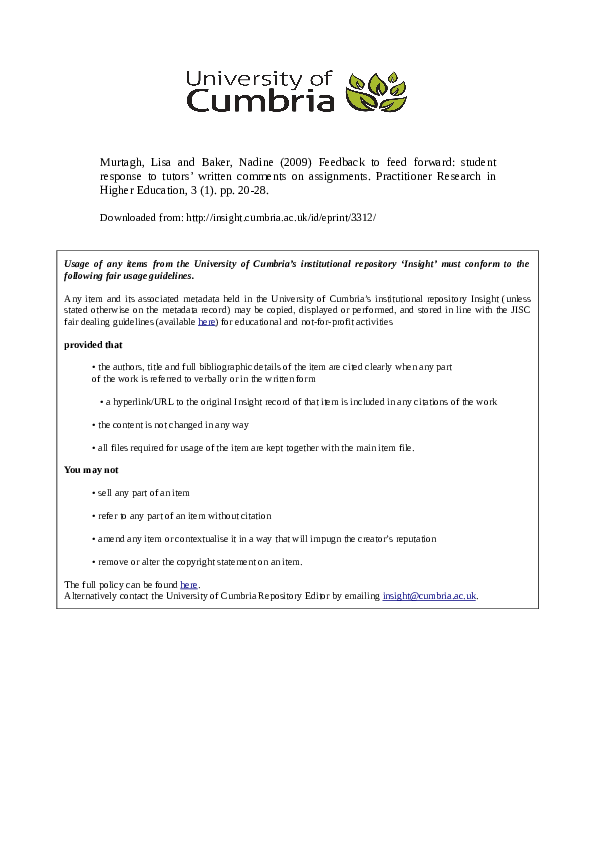 (PDF) Feedback to Feed Forward: student response to tutors’ written ...