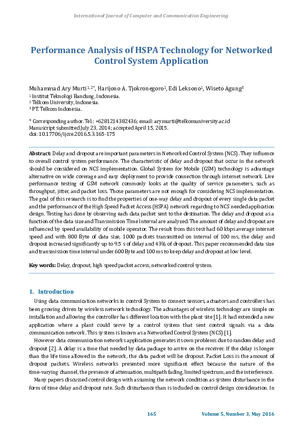 (PDF) Performance Analysis of HSPA Technology for Networked Control ...