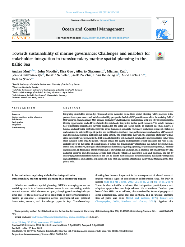 (PDF) Towards sustainability of marine governance: Challenges and ...