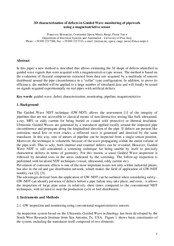 (PDF) 1 3 D characterization of defects in Guided Wave monitoring of ...