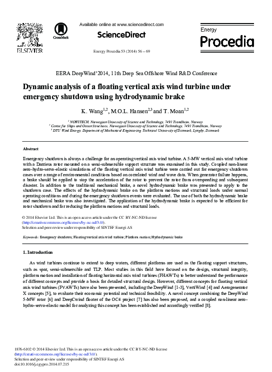 (PDF) Dynamic Analysis of a Floating Vertical Axis Wind Turbine Under ...