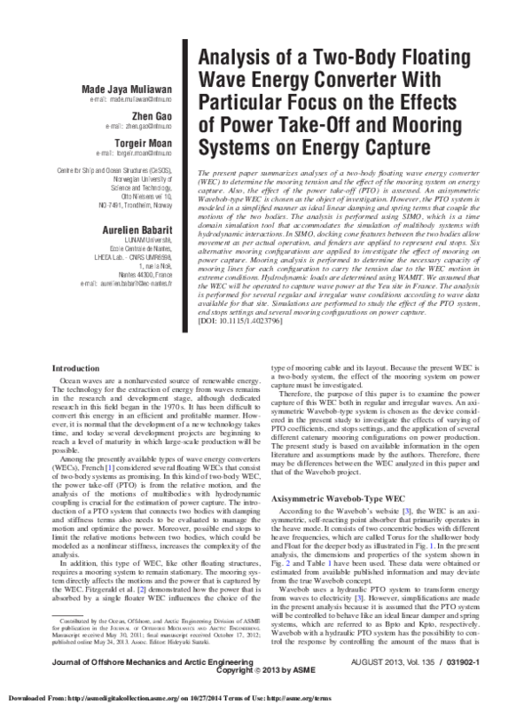 (PDF) Analysis of a Two-Body Floating Wave Energy Converter With ...
