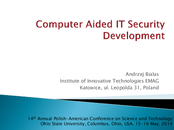 (PDF) Computer aided IT security development - presentation