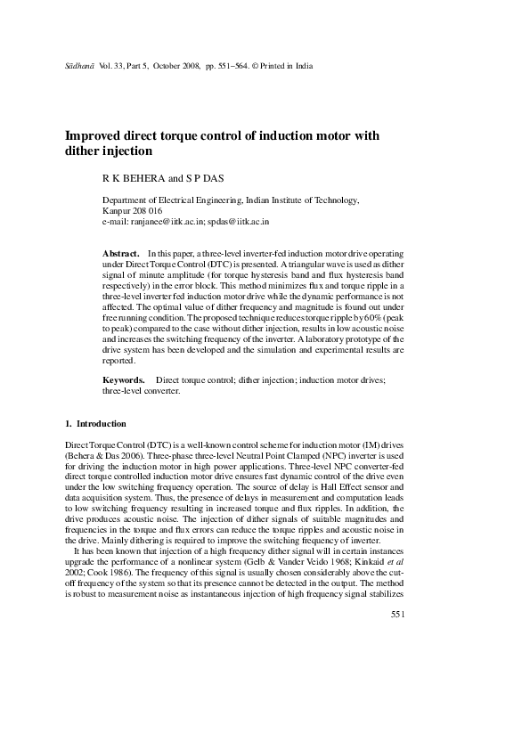 (PDF) Improved direct torque control of induction motor with dither ...