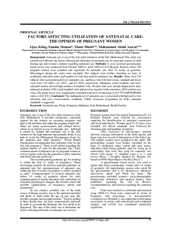 (PDF) Factors Affecting Utilization of Antenatal Care : The Opinion of ...