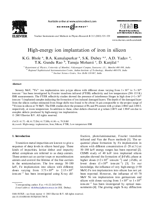 (PDF) High-energy ion implantation of iron in silicon