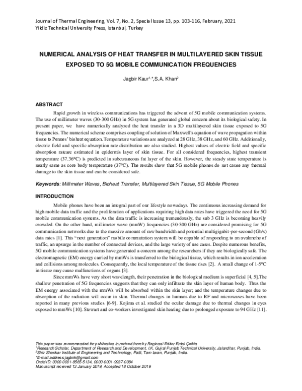 (PDF) Numerical Analysis of Heat Transfer in Multilayered Skin Tissue ...