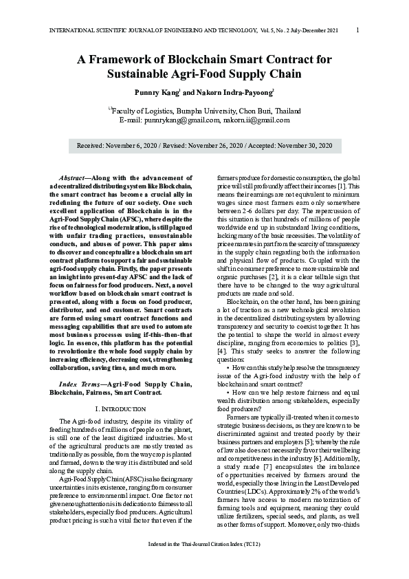 (PDF) A Framework of Blockchain Smart Contract for Sustainable Agri ...