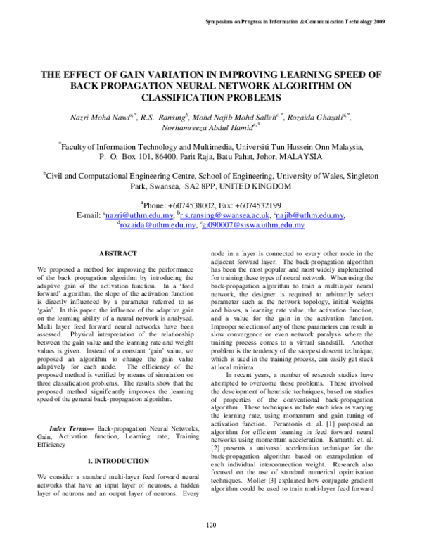 (PDF) The effect of gain variation in improving learning speed of back ...