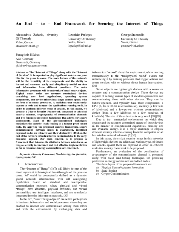 (PDF) An End–to–End Framework for Securing the Internet of Things